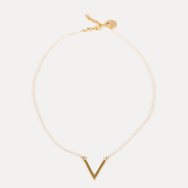 V Drop Necklace: Brass