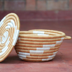 Woven Pot with Lid: Large Caramel Twist